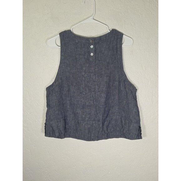 Sigrid Olsen Women Blue 100% Linen Lightweight Cropped Side Slit Tank Top Sz L - Picture 3 of 4